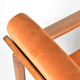 Fauteuil scandinave d'origine restauré, années 60, rouille, velours