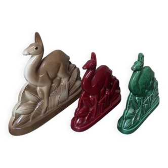 3 Sculpture Lama Charles Lemanceau Faience ST Clément France Art Déco 1930