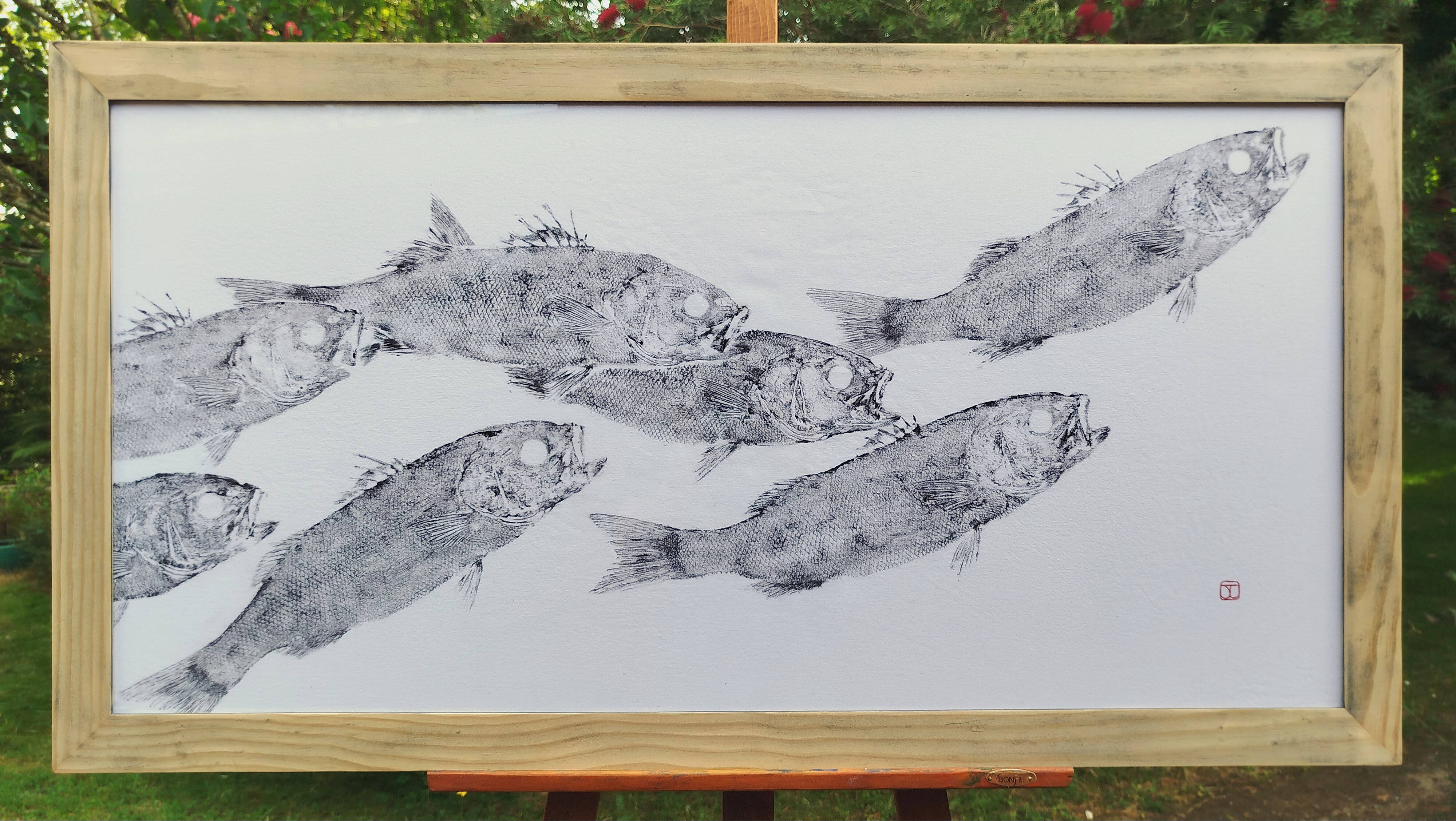 Original print of a school of fish