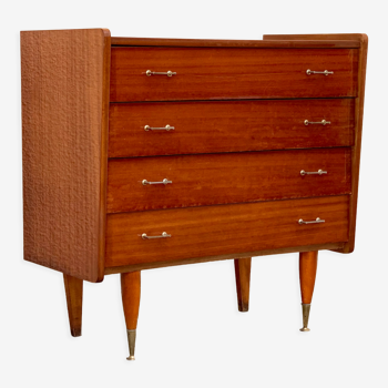 Vintage varnished teak chest of drawers 1970