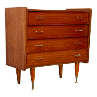 Vintage varnished teak chest of drawers 1970