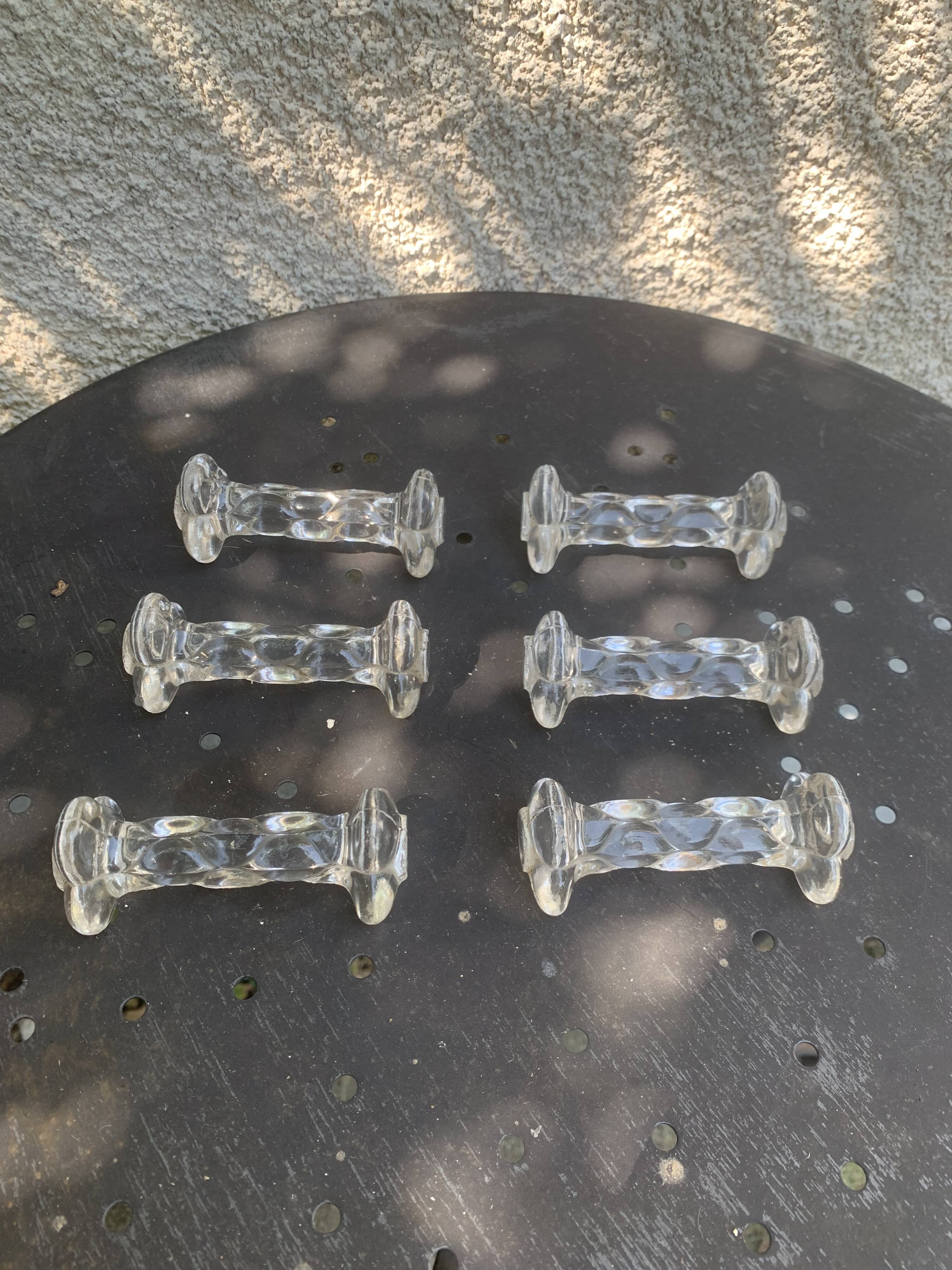 6 transparent glass knife holders, flower shape, antique twists