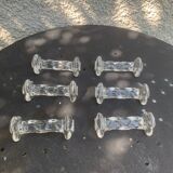 6 transparent glass knife holders, flower shape, antique twists