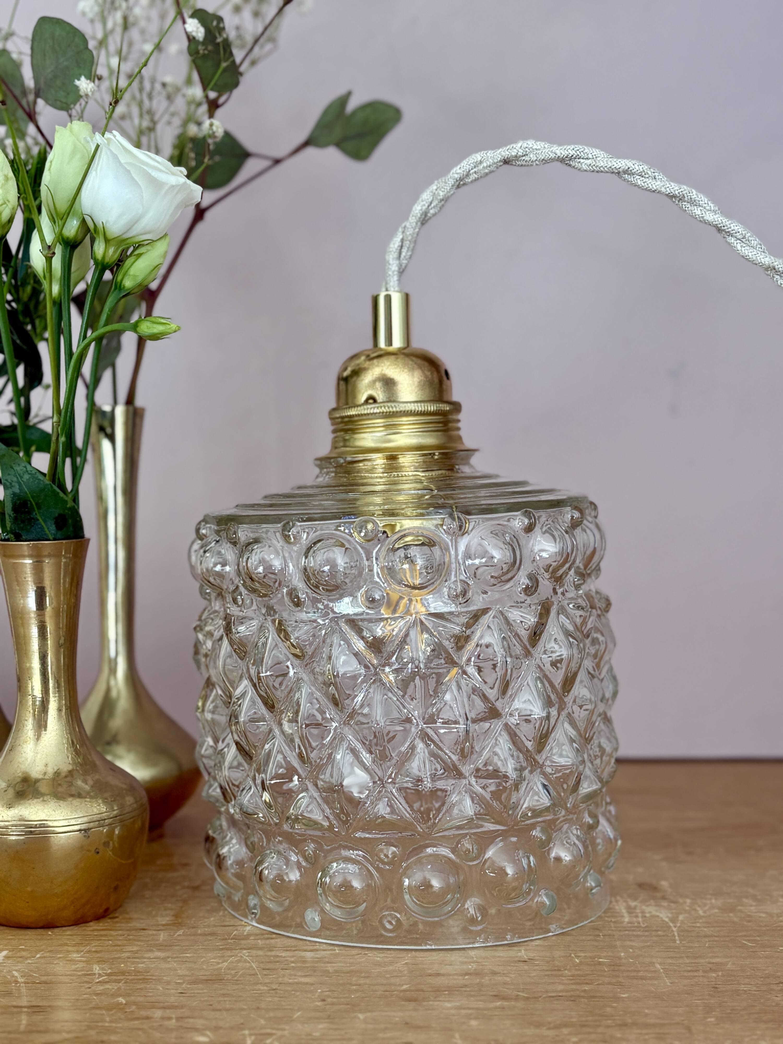 Suspension globe vintage en verre