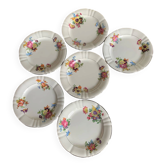 6 assiettes plates anciennes Moulin des Loups & Hamage – décor fleur