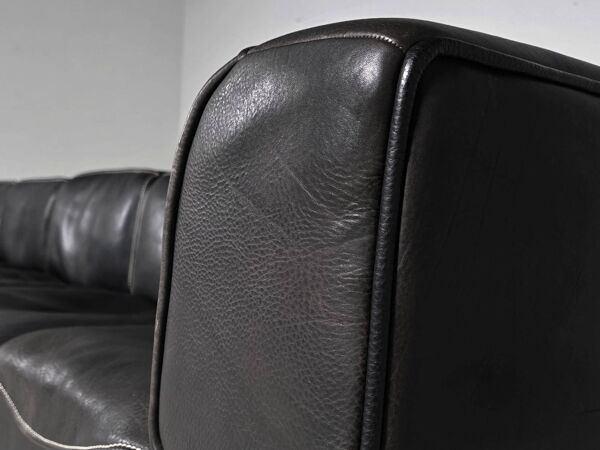 Canapé modulable De Sede DS-15 en cuir de buffle noir d'origine, années 1970