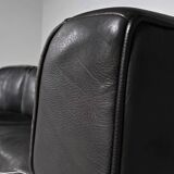 Canapé modulable De Sede DS-15 en cuir de buffle noir d'origine, années 1970