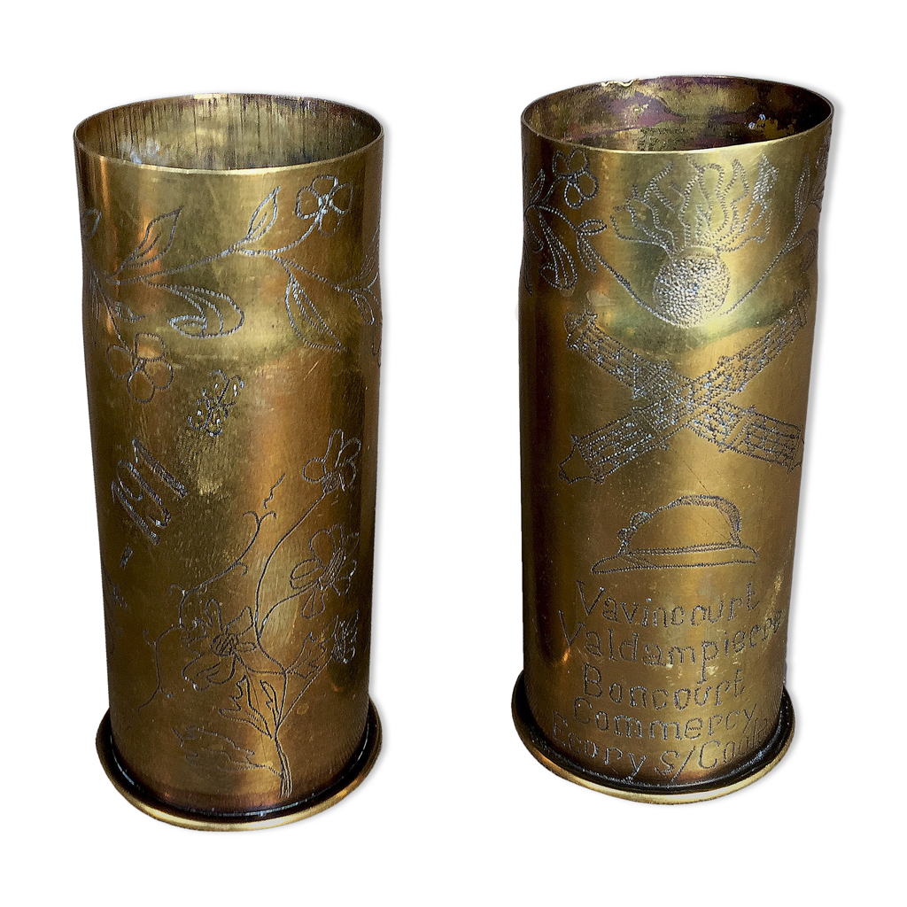 Paire de vase obus en cuivre 1914-1918 Art des Tranchées | Selency