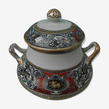 Sucrier in english earthenware, antique décor, late 19th and early 20th century