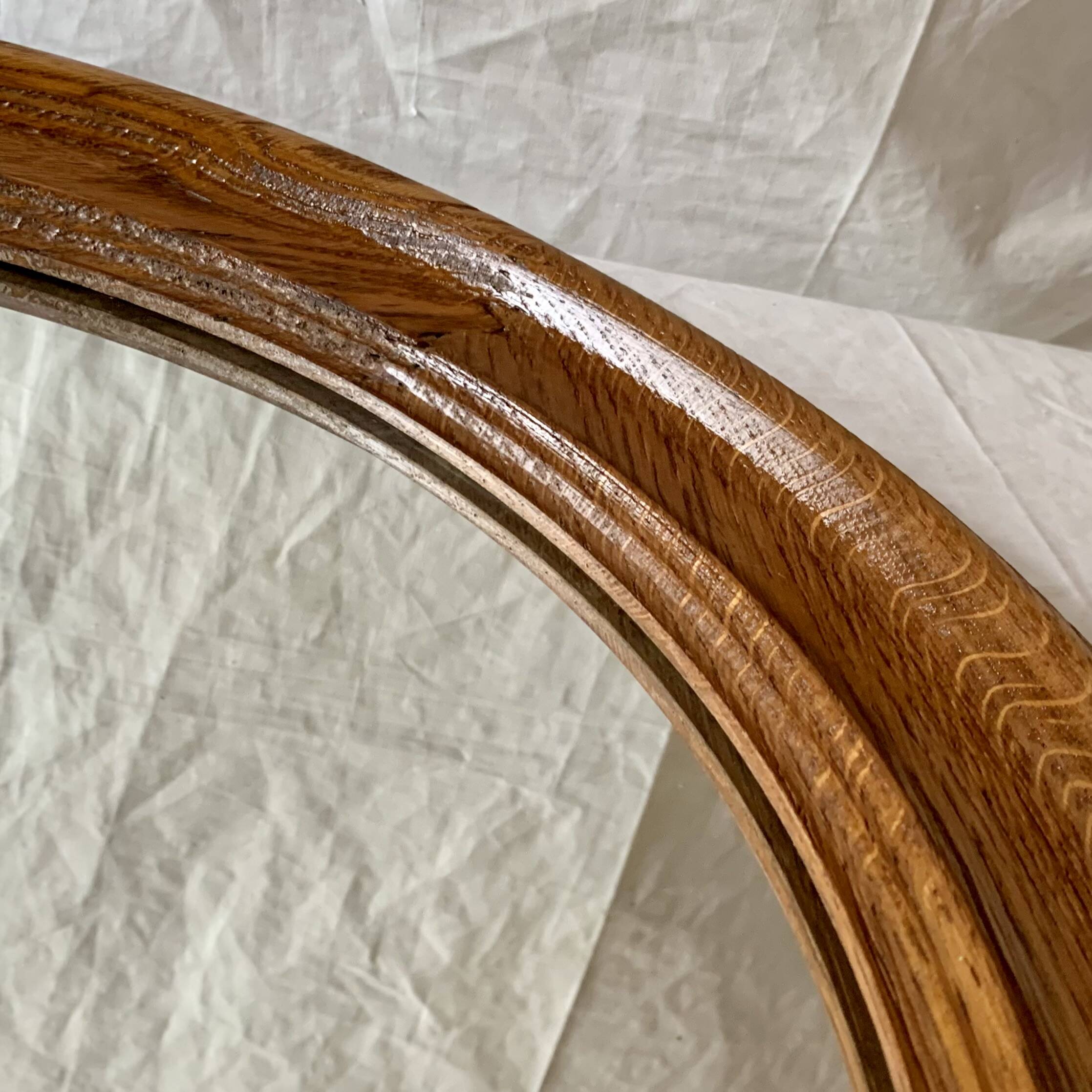 Old round wall mirror in solid wood - 51 cm