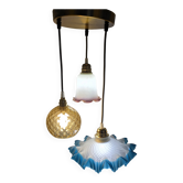 Suspension with 3 glass globes in 3 colours.