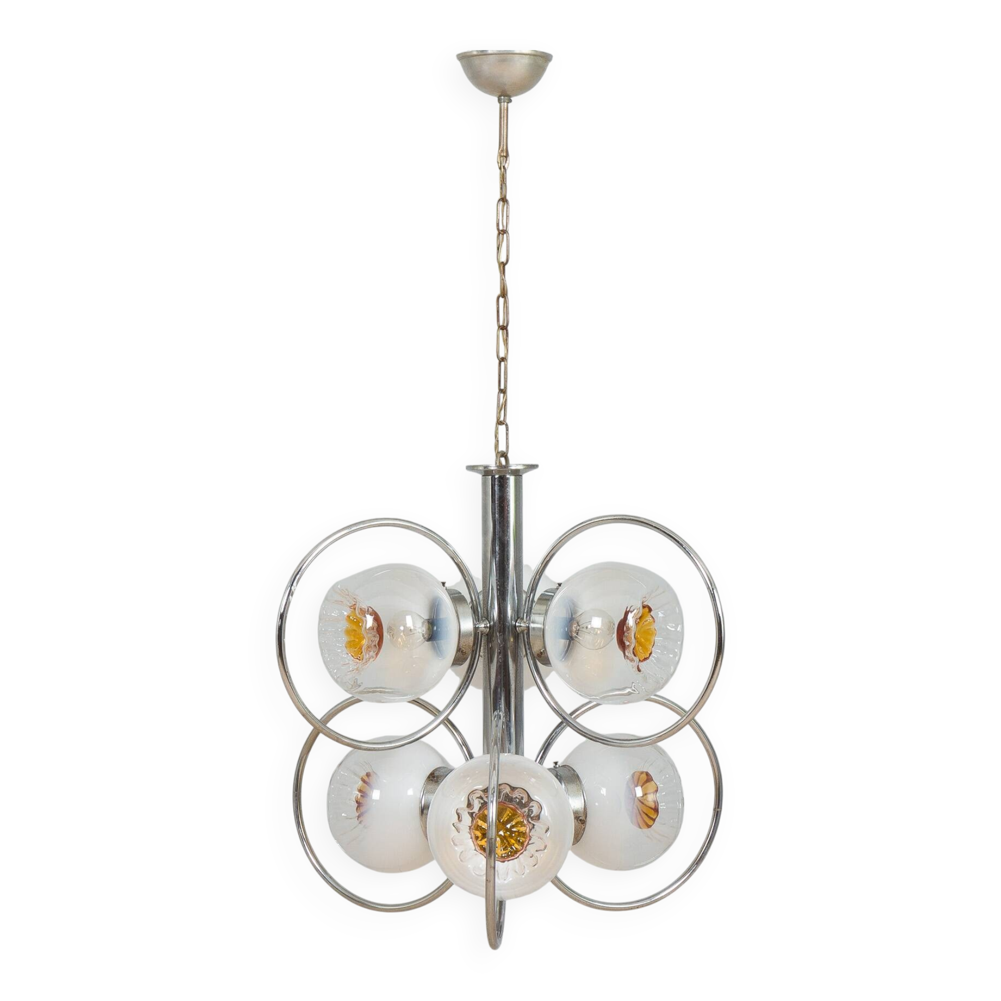 Mazzega Space Age Murano glass chrome plated chandelier, Italy 1970s