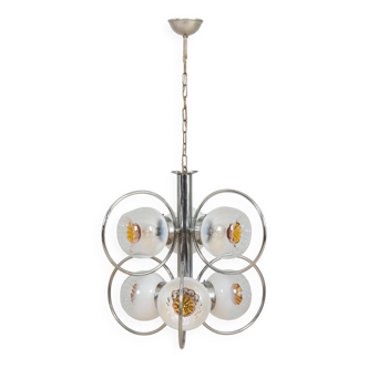 Mazzega Space Age Murano glass chrome plated chandelier, Italy 1970s