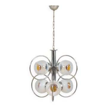 Mazzega Space Age Murano glass chrome plated chandelier, Italy 1970s