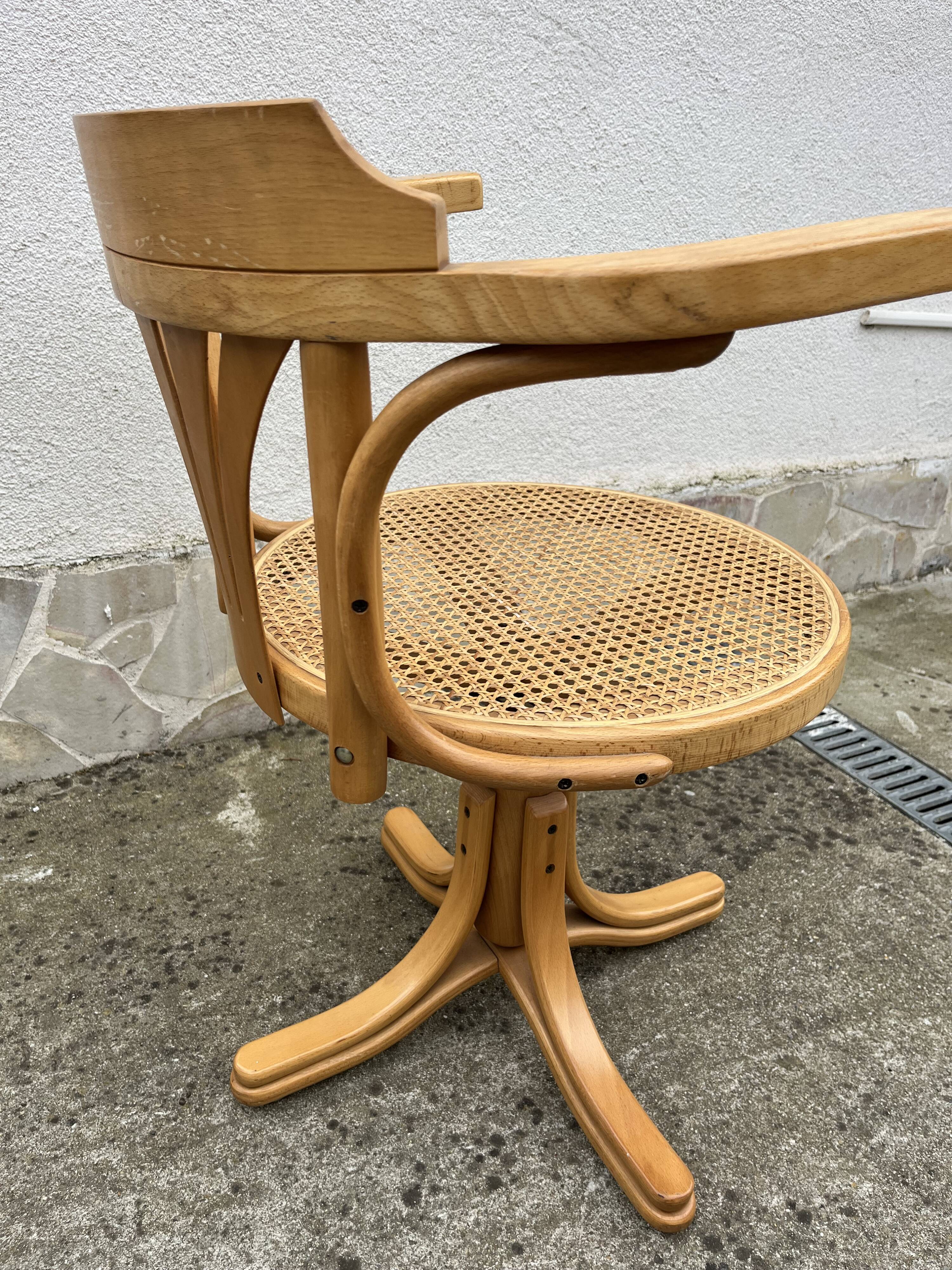 Vintage Thonet style swivel office chair – bent wood & cane