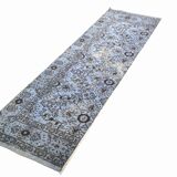 Turkish All-Over Floral Light Blue Vintage Runner Rug, 61x207Cm