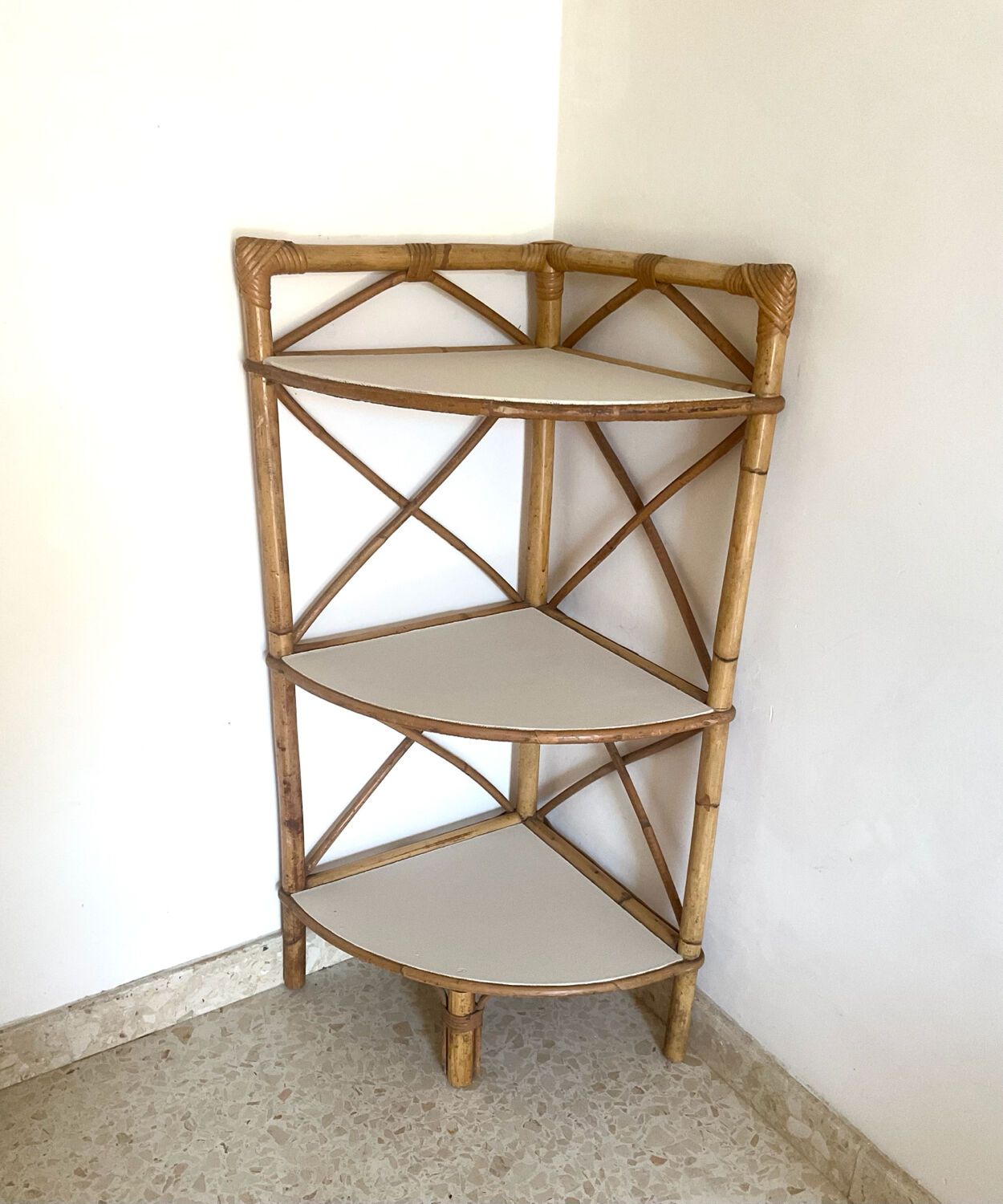 Vintage bamboo corner shelf