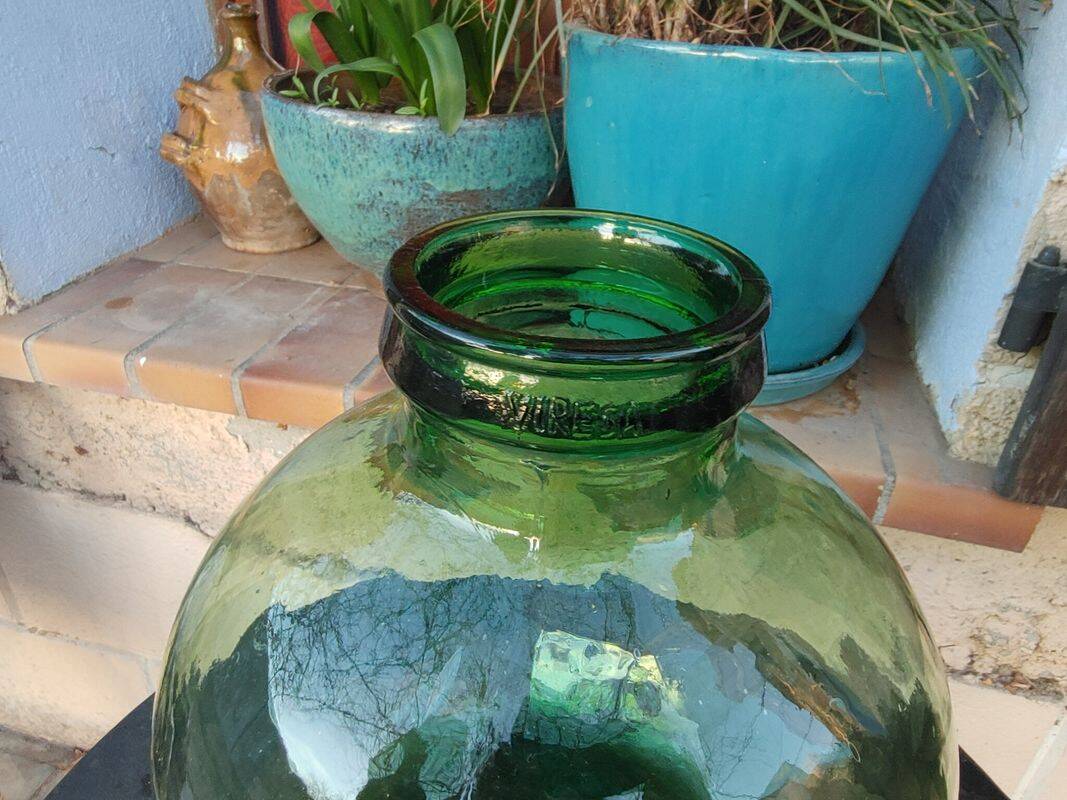 Grosse Bonbonne - Old Dame Jeanne with large neck, bubbled glass - 15 liters