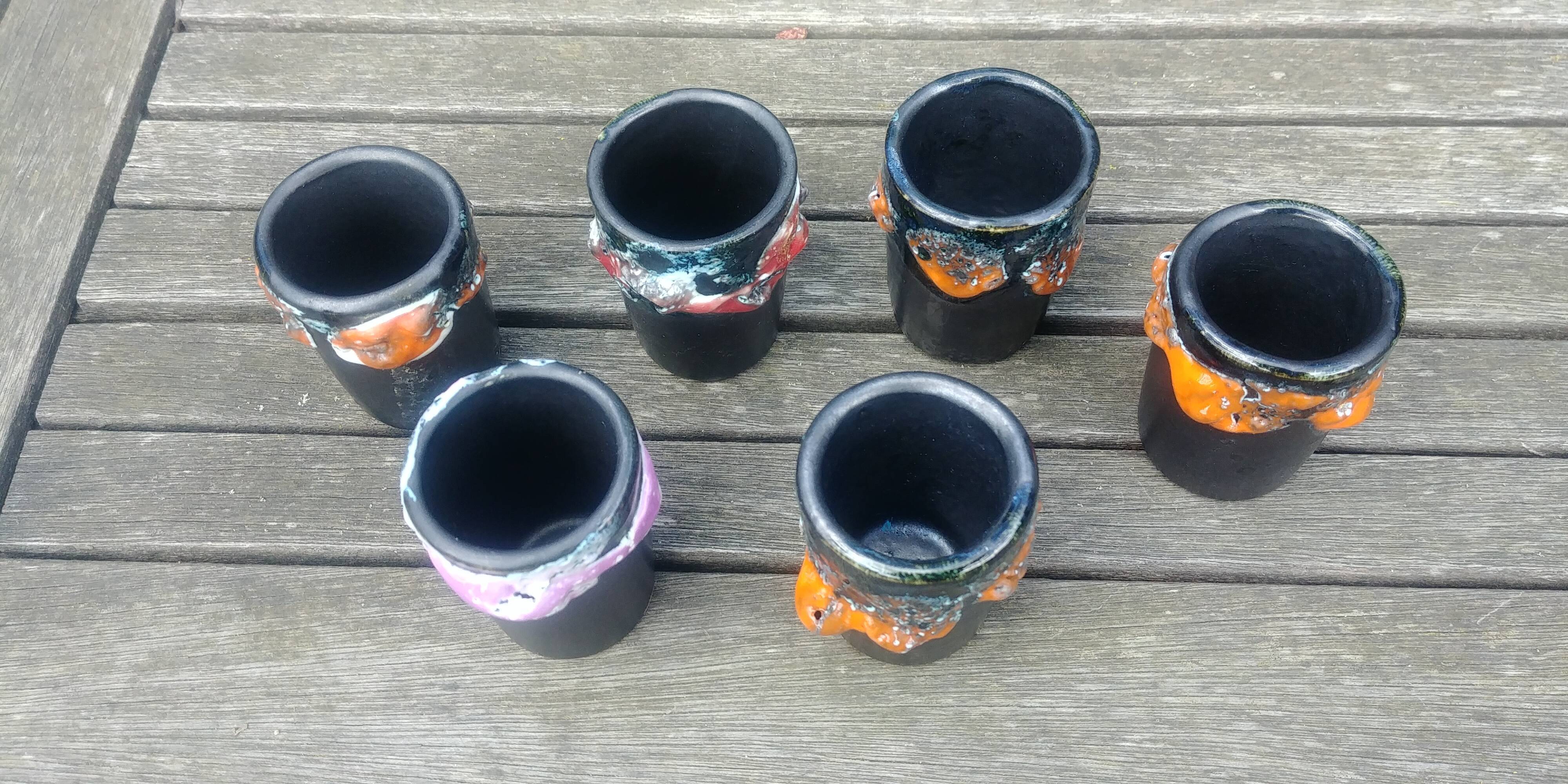 Six vintage glasses in glazed ceramic