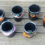 Six vintage glasses in glazed ceramic