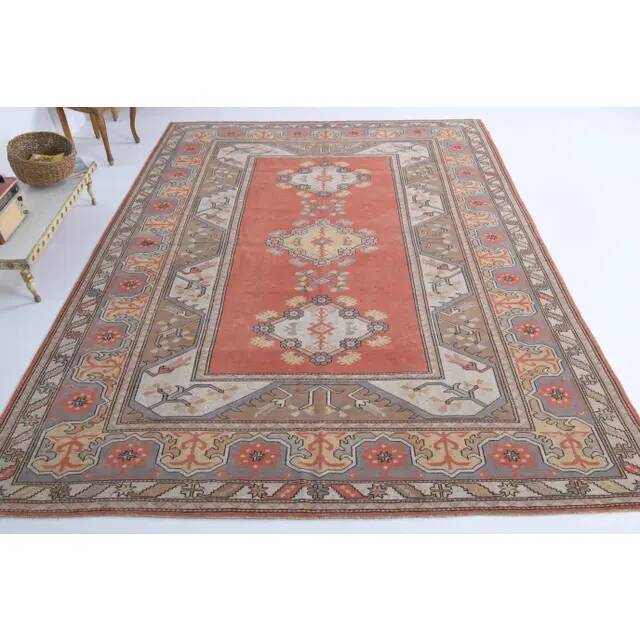 Vintage Turkish hand-knotted wool cotton red area rug 259x351