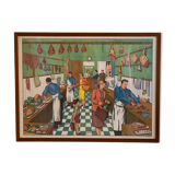 School poster 1960 framed double-sided n14bis The butcher charcutier- n 15 The garage