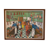 School poster 1960 framed double-sided n14bis The butcher charcutier- n 15 The garage