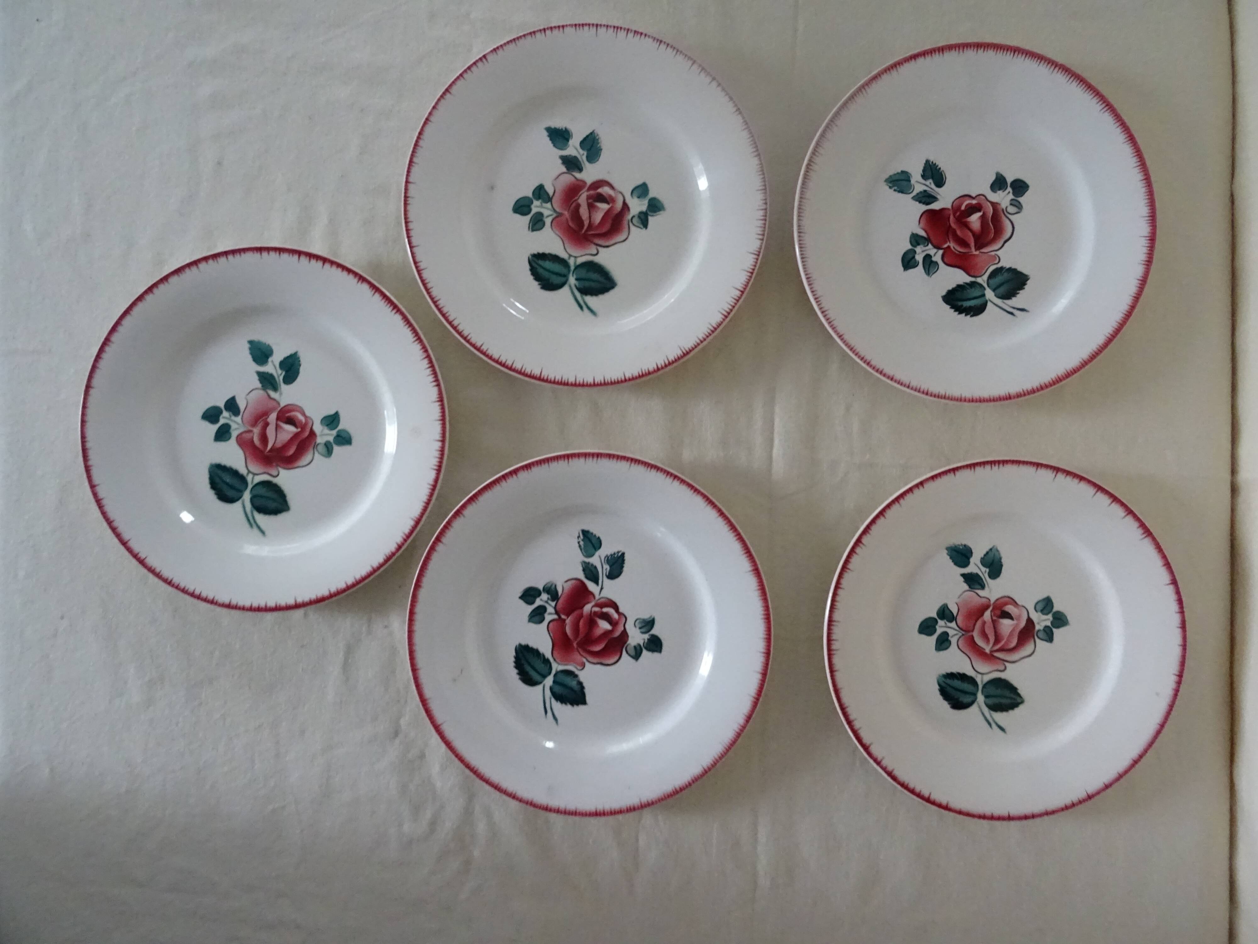 5 flat plates Digoin Sarreguemines Bagatelle 384112 antique faience