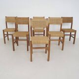 Set of six papercord dining chairs, France 1950's
