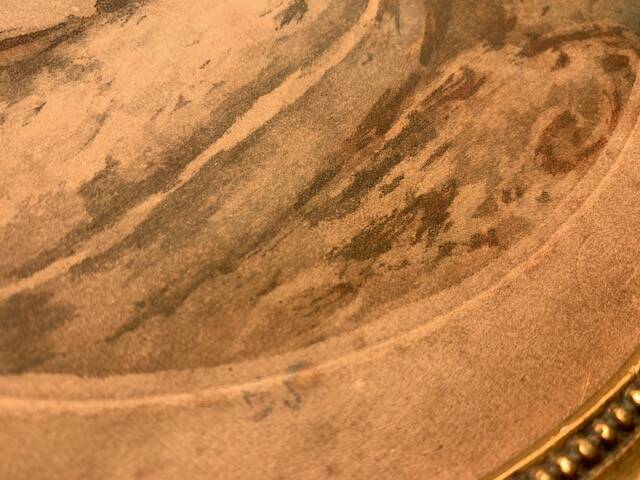 Old romantic engraving, gallant scene from the 19th century, signed, numbered, 1921