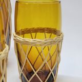 Vintage orangeade service in amber blown glass and wicker