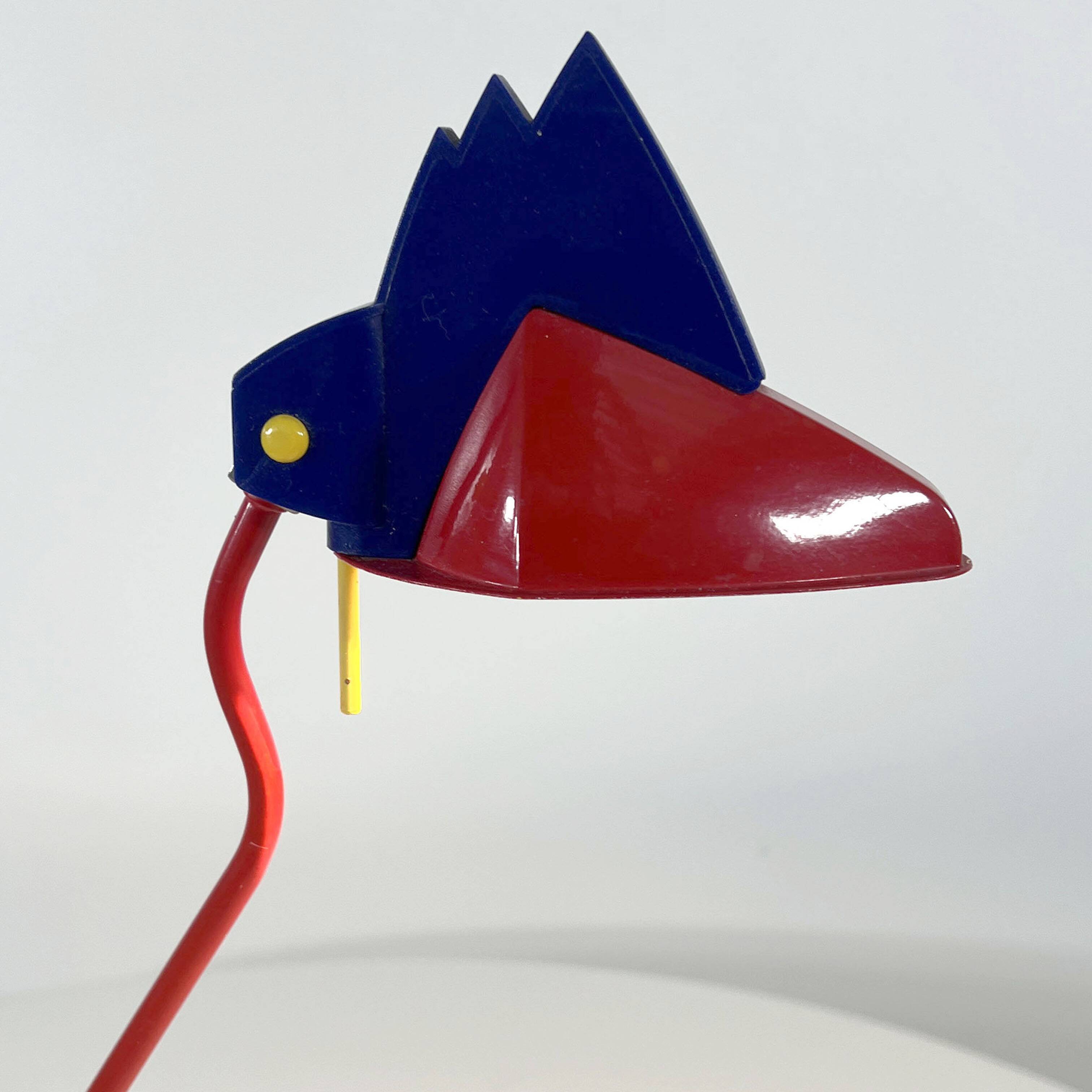 Blue and red toucan desk lamp by Brilliant Leuchten Germany, 1980.
