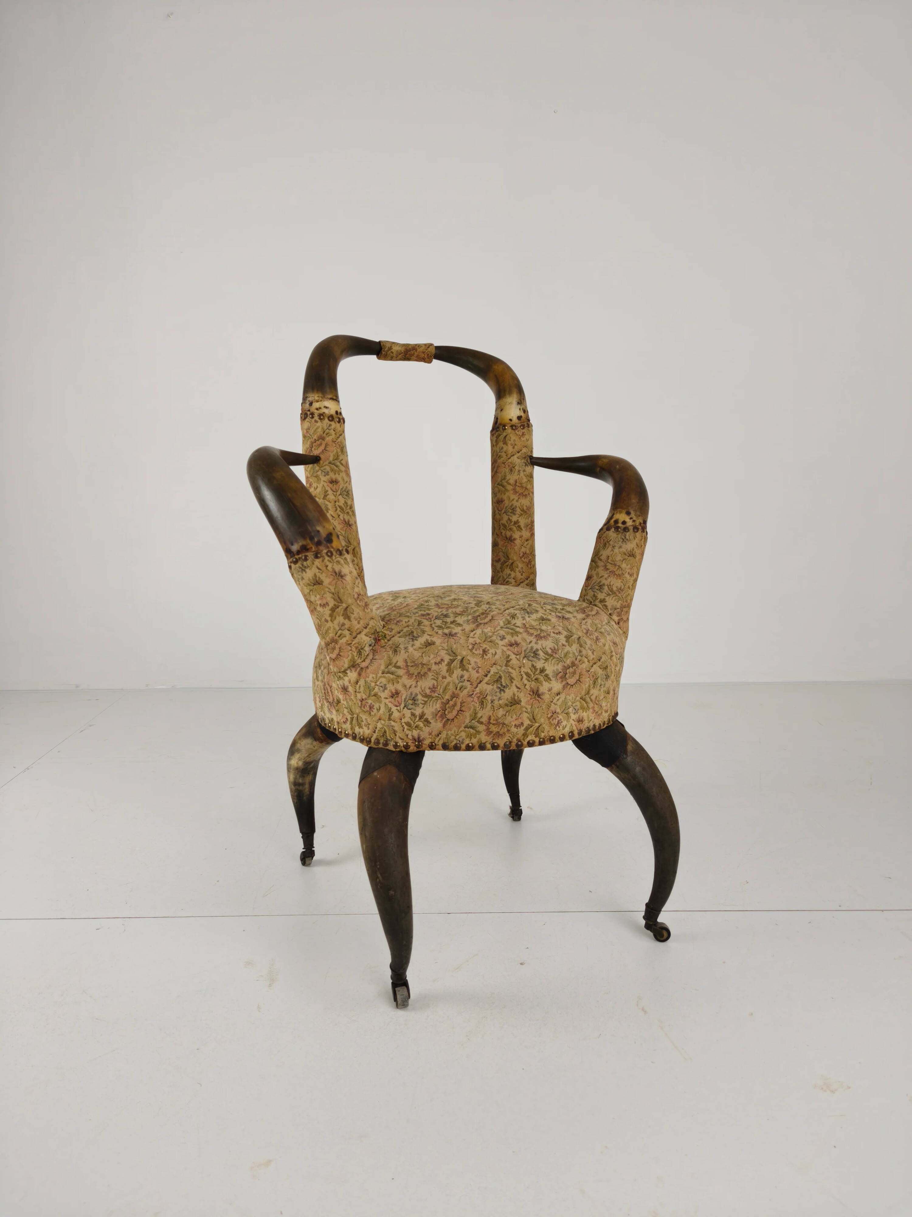 Rare 19th century highly decorative bull horn armchair (1870)