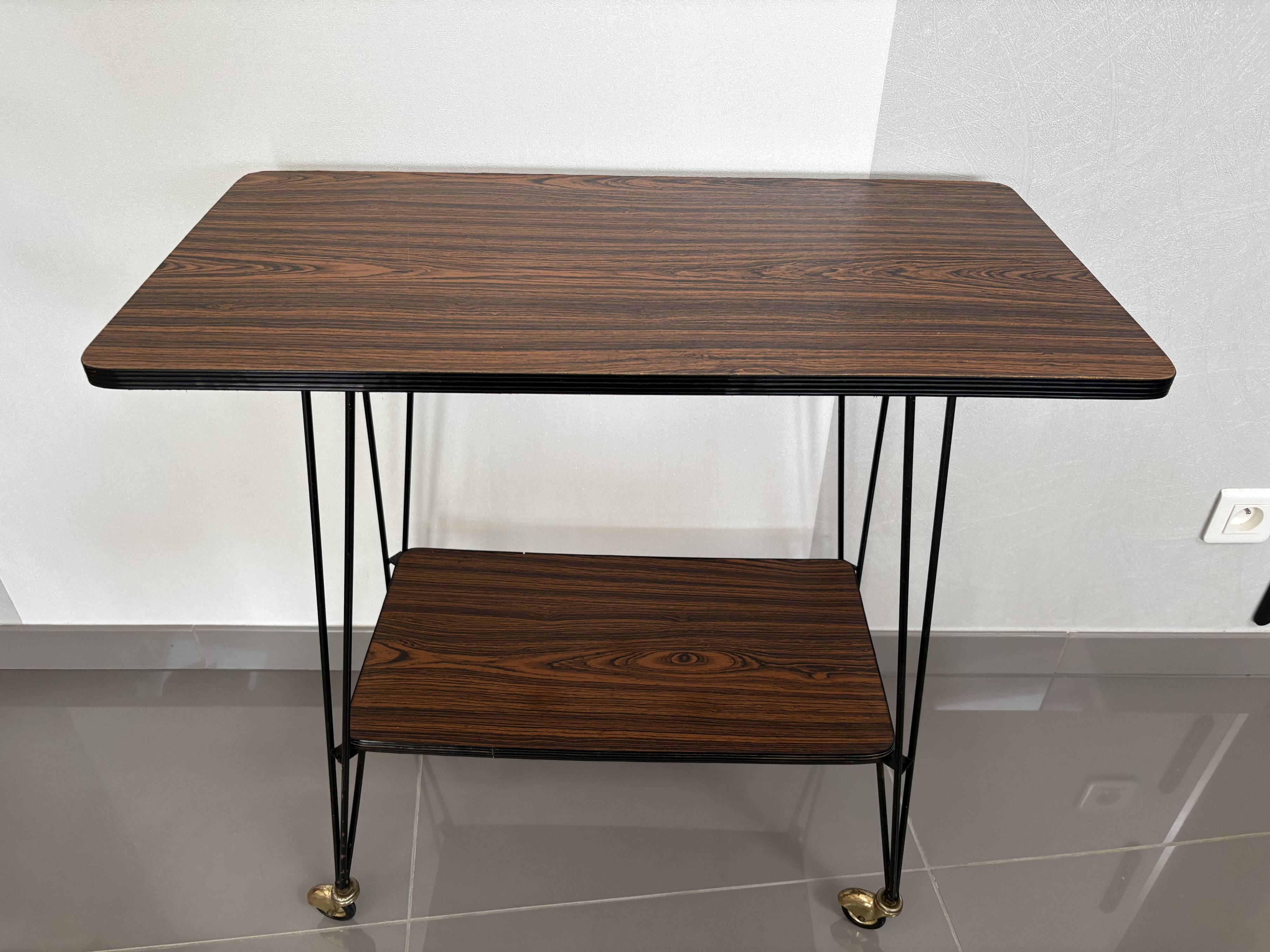 Vintage Side Table/Serving Cart on Wheels - 1950s/60s Style
