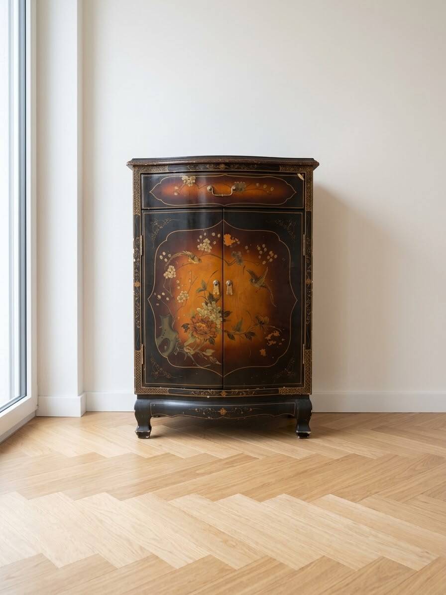 Chinese black and gold lacquered storage furniture
