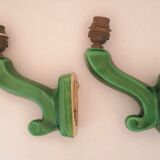 Pair of art deco sconces in emerald green ceramic