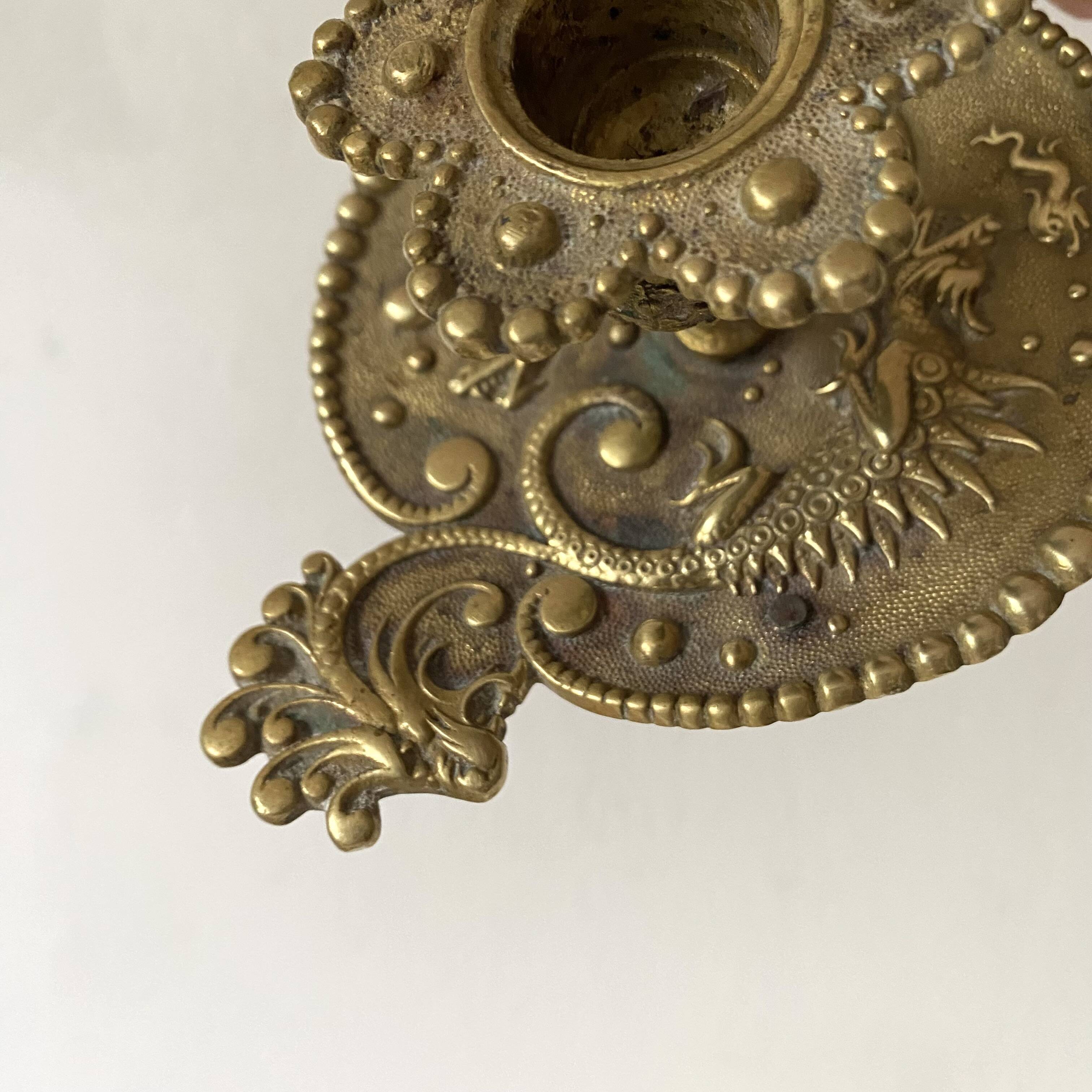 Brass thumb candle holder, scarab