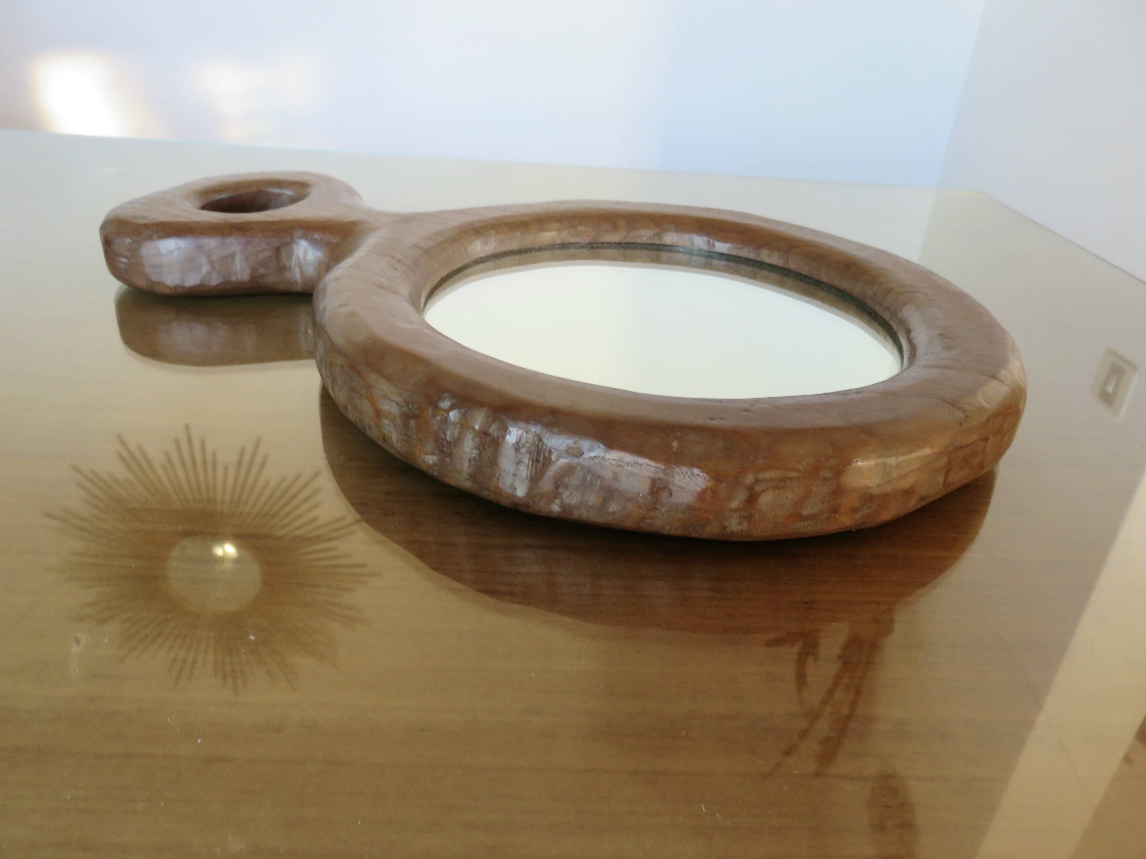 Solid wood mirror carved with a chisel, free form, 1960s.
