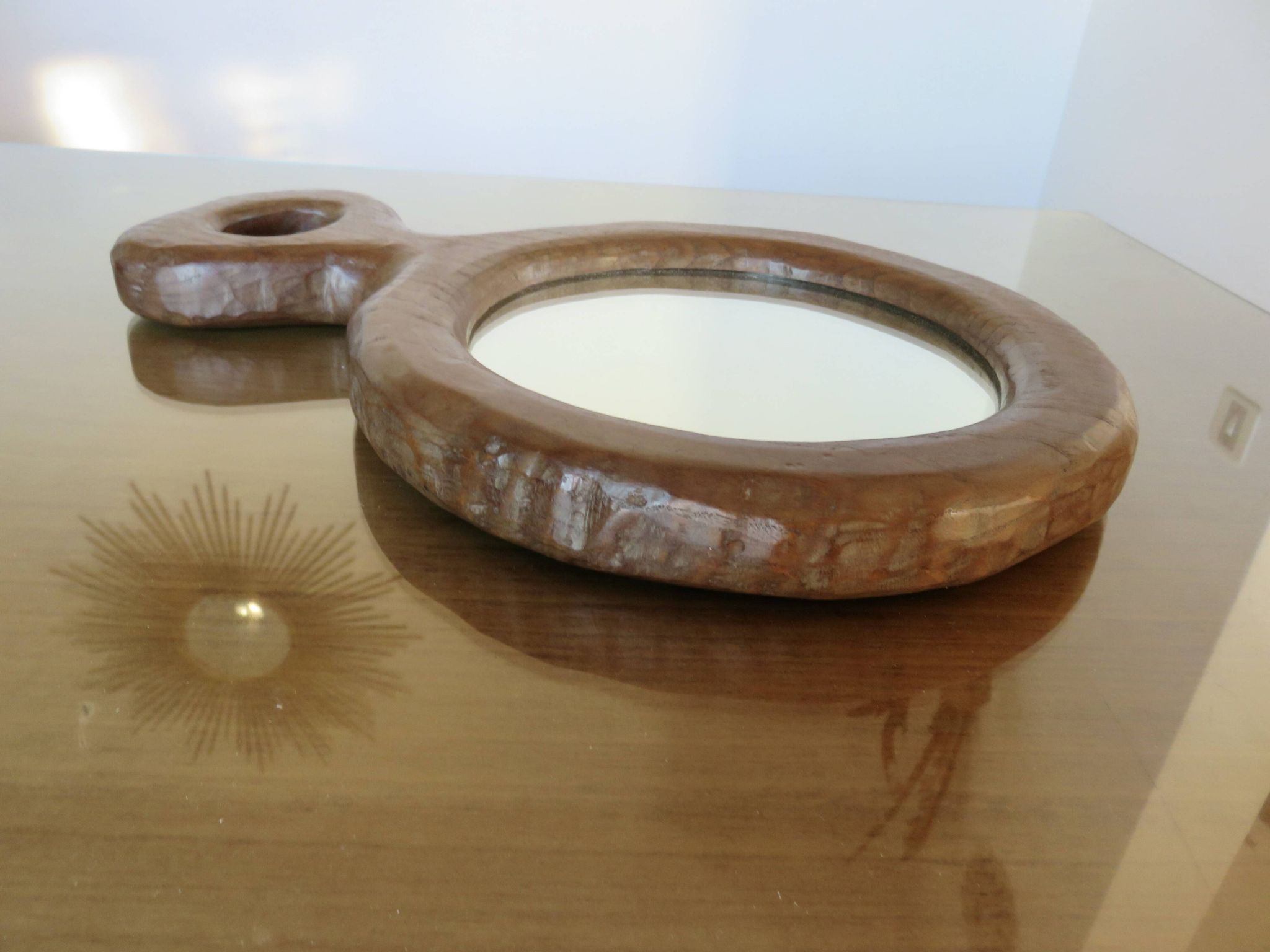 Solid wood mirror carved with a chisel, free form, 1960s.