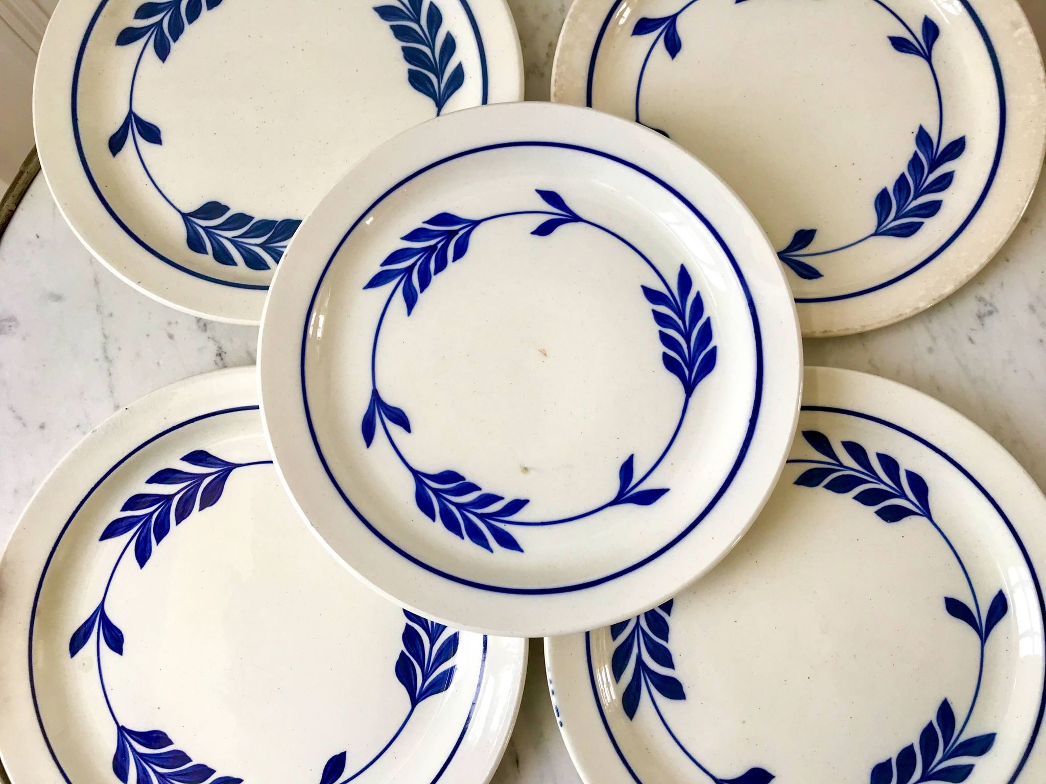 set of 5 dessert plates in Terre de Fer Salins model Jenny early 20th century
