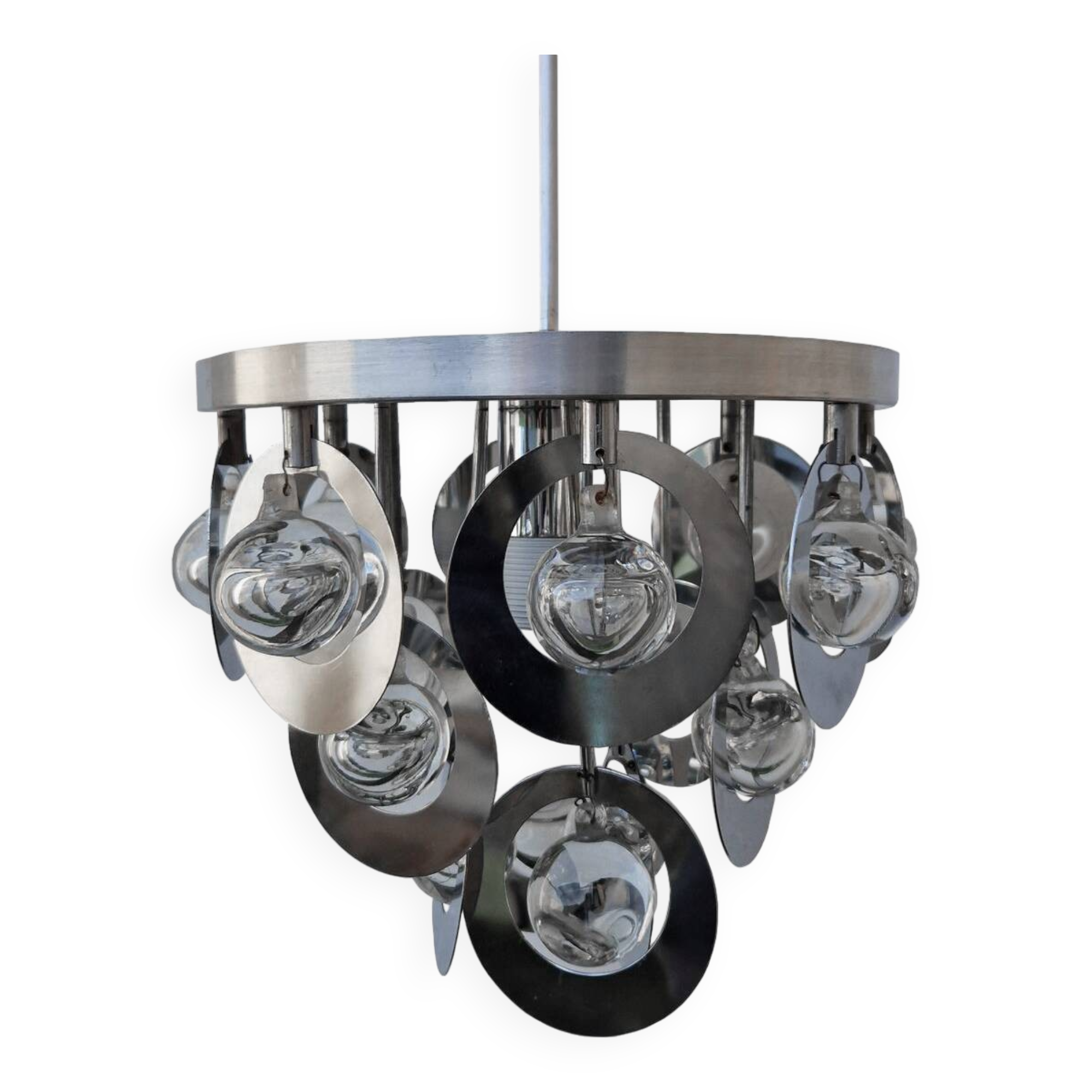 Vintage Pendant • Oscar Torlasco • Stilkronen • Glass & Steel • Murano • Space Age • 1970