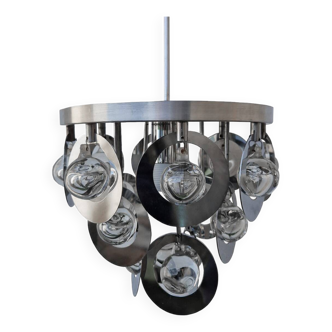 Suspension Vintage • Oscar Torlasco • Stilkronen • Verre & Acier • Murano • Space Age • 1970