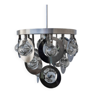 Suspension Vintage • Oscar Torlasco • Stilkronen • Verre & Acier • Murano • Space Age • 1970