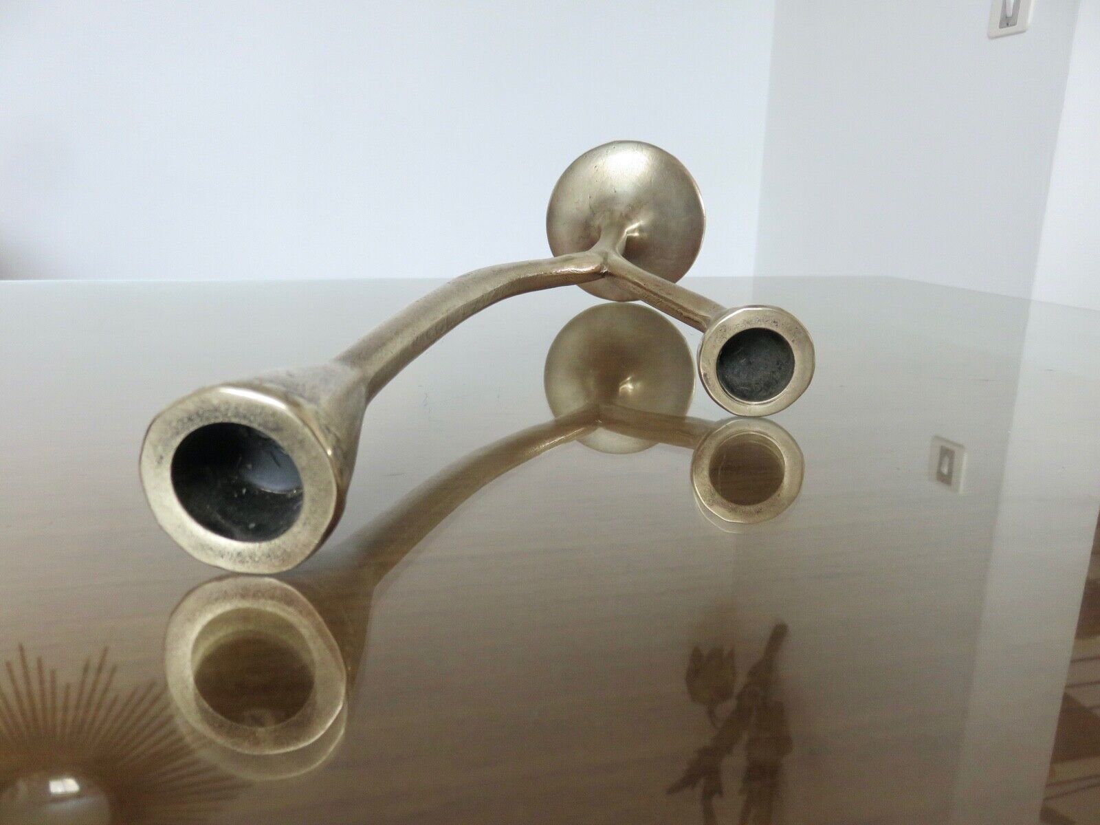 Modernist candle holder in solid bronze 1970