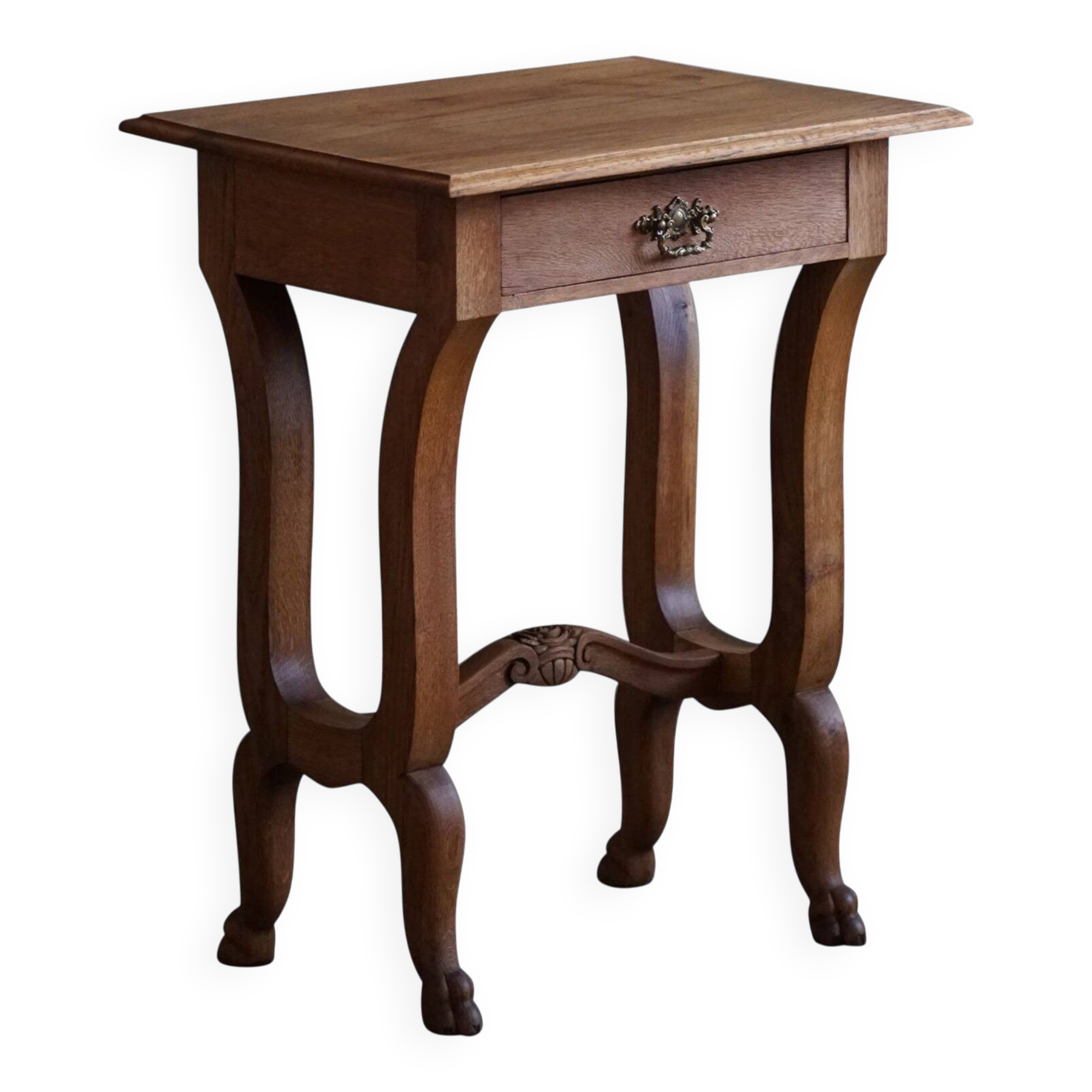 Antique Danish console, carved solid oak, lion's feet, Baroque style, 1890s.