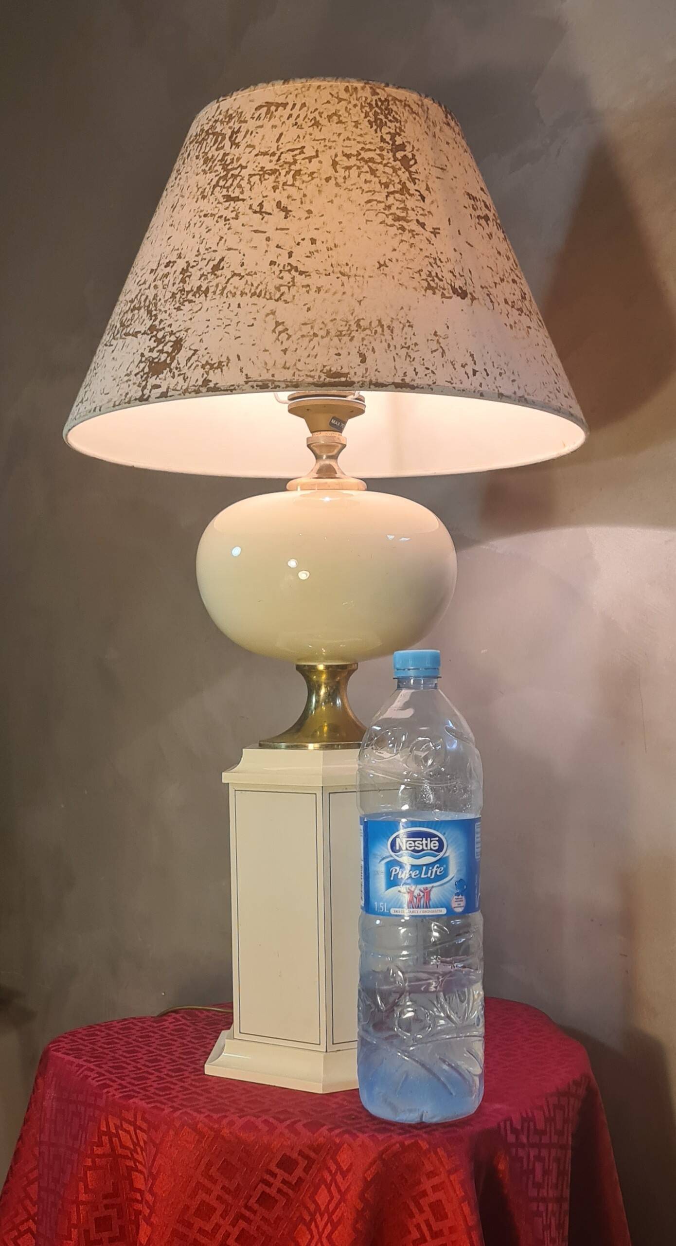 Living room lamp from Maison Dauphin 1970 to 80 cream hand-painted lampshade