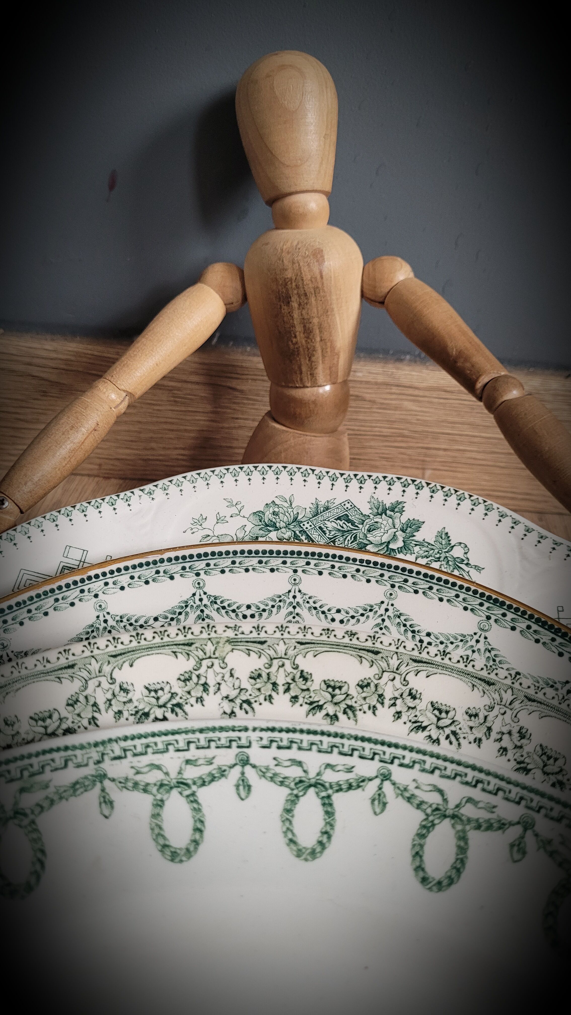 Set of 4 mismatched green plates