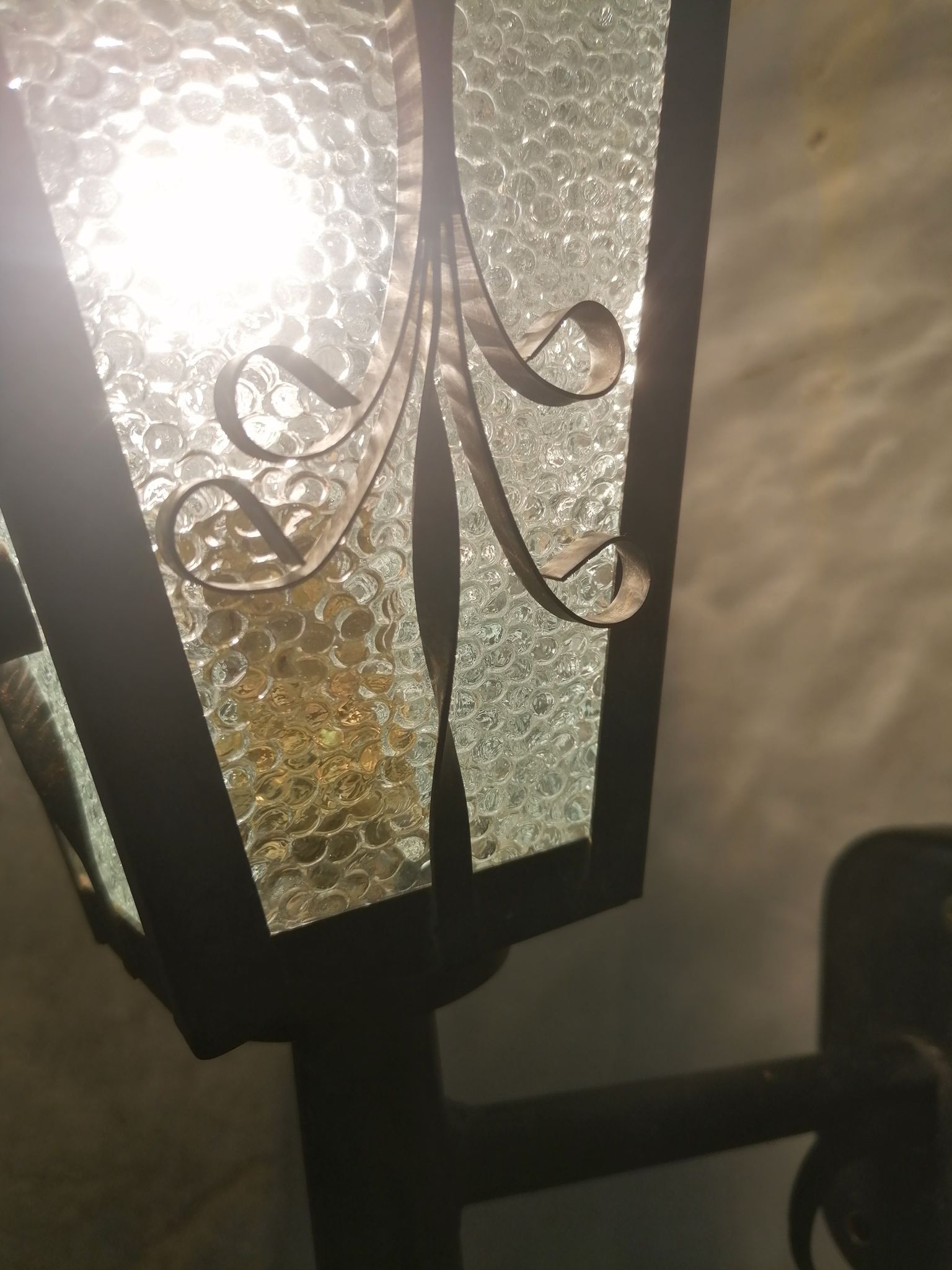 Great Applic Flambeau / Lantern Wrought Iron - Frosted Glass - 1st Half 20th Century
