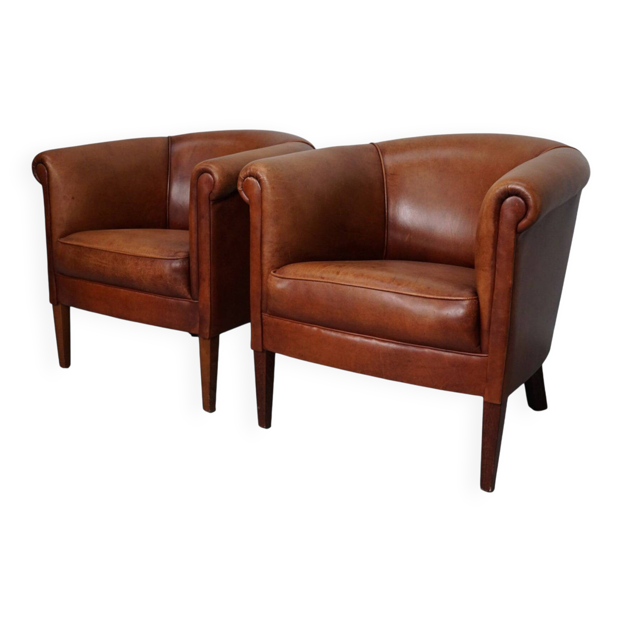 Vintage Dutch Leather Club Chairs, Set of 2