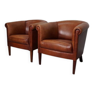Vintage Dutch Leather Club Chairs, Set of 2